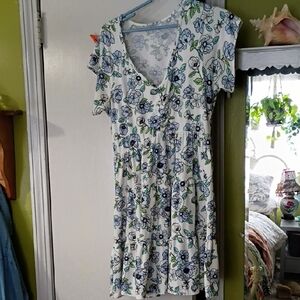 No Boundaries White Floral Knit Top with Pale Blue & Mint Accents